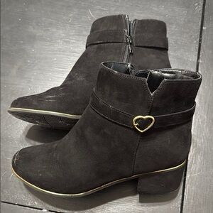 Black Ankle Boots with Heart Detail